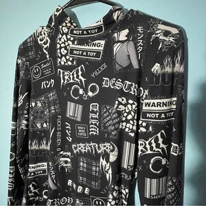 Black and White Graphic Mesh Top